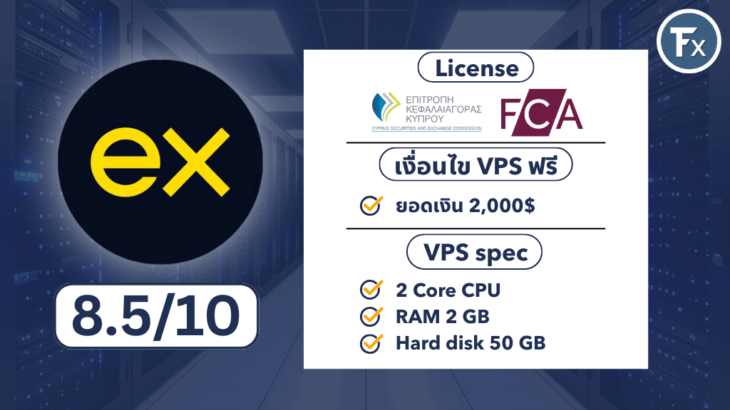 เงื่อนไขและสเปก VPS ฟรีของโบรกเกอร์ Exness