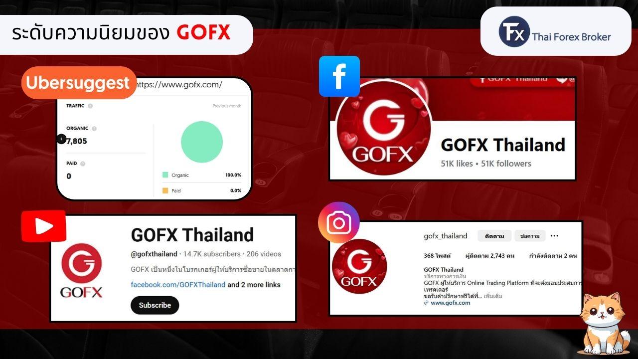 ระดับความนิยมของ Gofx บนช่องทางโซเชียลมีเดีย